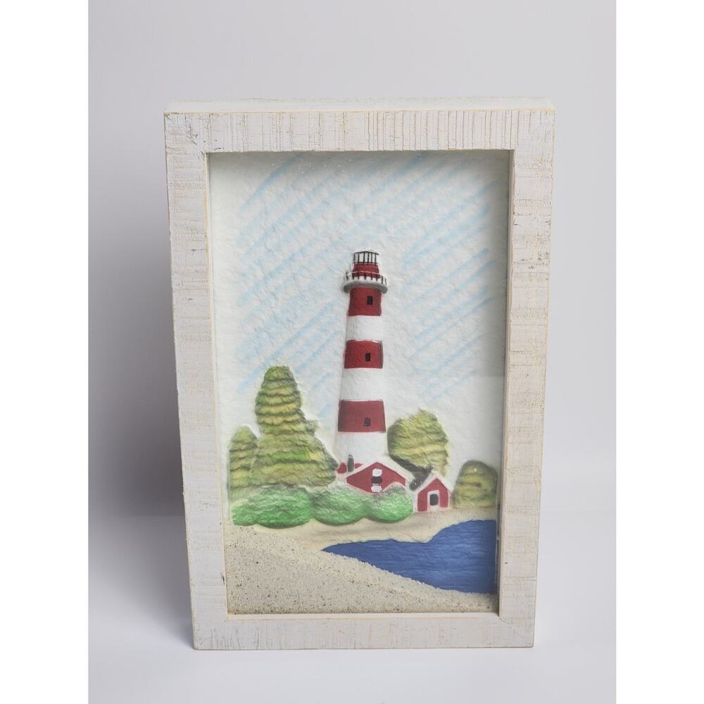 Nautical Themed Framed Shadowbox Lighthouse with Real Sand Wall Décor